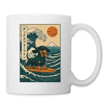 Dachshund Dog Lover Surfing Japanese Wave Art - Mug - white - Right