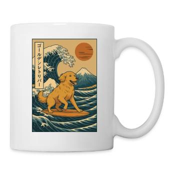 Golden Retriever Dog Surfing Wave Japanese Style - Mug - white - Right