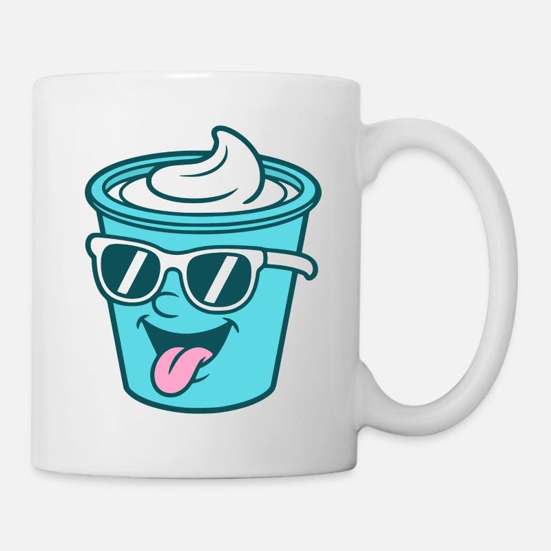Crème Joghurt Sahne Eis - Becher mit Sonnenbrille - Tasse - Weiß