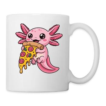 Mignon dessin animé rose axolotl mangeant pizza amphibien - Mug blanc - blanc - Droite