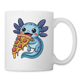 Mignon dessin animé bleu axolotl mangeant pizza amphibien - Mug blanc - blanc - Droite