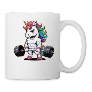 Muskulöses Einhorn Gewichtheben Fitnessstudio Fitness Workout - Tasse - Weiß - Rechts