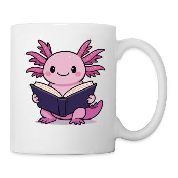 Cute Axolotl Reading Book Reader Cartoon Kawaii - Mug - white - Right