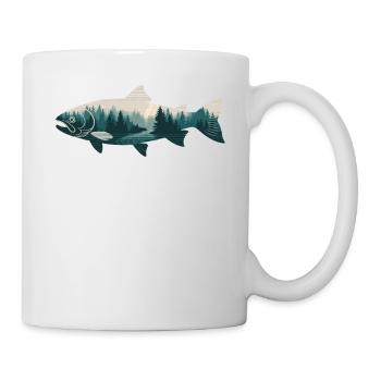 lachs fisch wald natur angeln bäume berg - Tasse - Weiß - Rechts