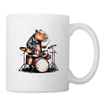 Cooles Capybara spielt Schlagzeug - Tasse - Weiß - Rechts
