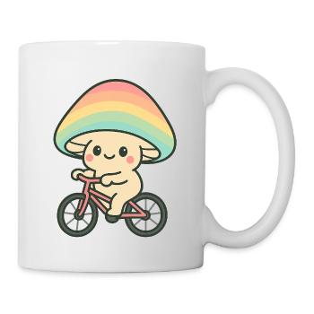 Cycliste champignon ludique avec arc-en-ciel - Mug blanc - blanc - Droite