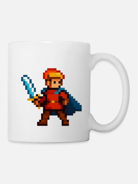 Pixelritter mit Schwert und Cape - Tasse - Weiß