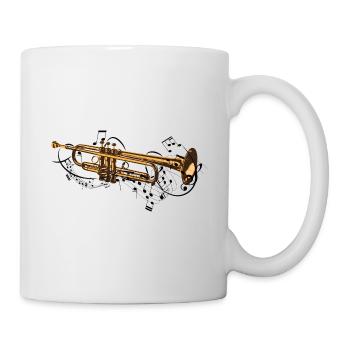 Musik und Noten kommen aus dem Instrument Trompete - Tasse - Weiß - Rechts
