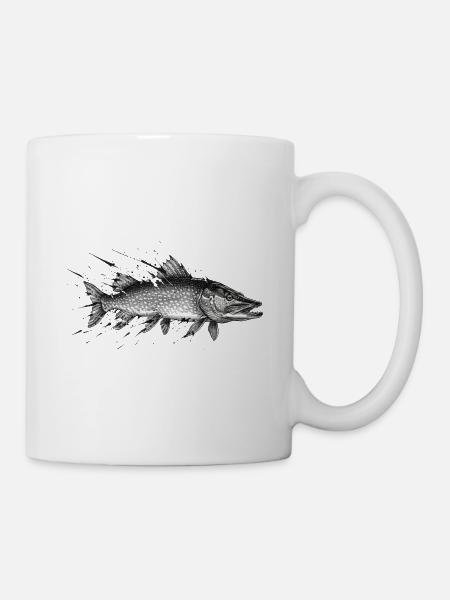 Hecht Raubfisch Angler Ink Vektor - Tasse - Weiß