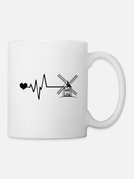 Windmühle Puls Herz Liebe - Tasse - Weiß