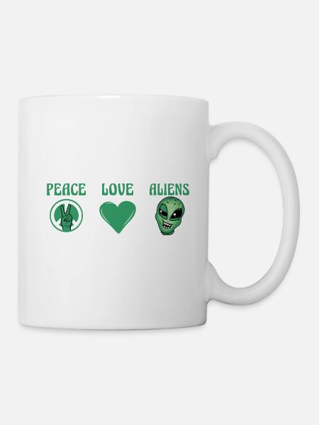 Peace Love Aliens - Tasse - Weiß