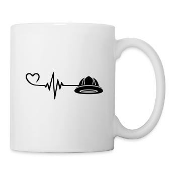 Firefighter Helmet Pulse Heart Love - Mug - white - Right
