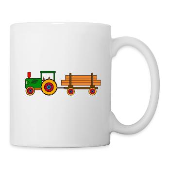 Grüner Traktor mit Holzanhänger - Tasse - Weiß - Rechts
