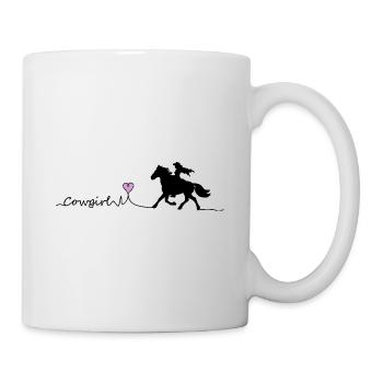 Pferd Reiterin Kontur mit Herz und Schrift - Tasse - Weiß - Rechts