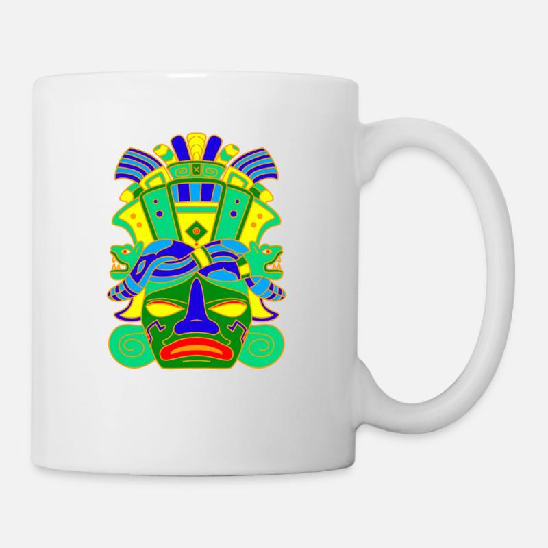 Mayan Mask with Serpent Head Piece / Hat - Mug - white