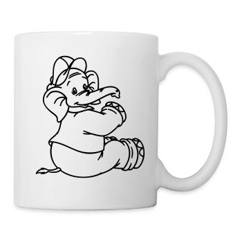 Benjamin Blümchen sitzt Line-Art - Tasse - Weiß - Rechts