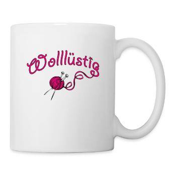 Stricken Wollllüstig Wolllust Geschenk Wolle - Tasse - Weiß - Rechts