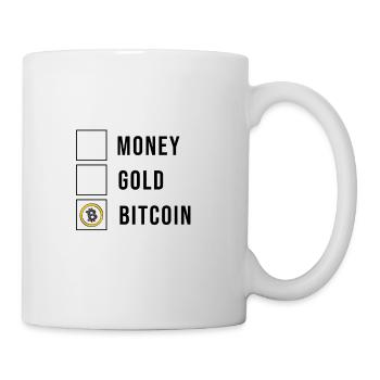 Money, gold, bitcoin - Geld, Gold, Bitcoin - Tasse - Weiß - Rechts