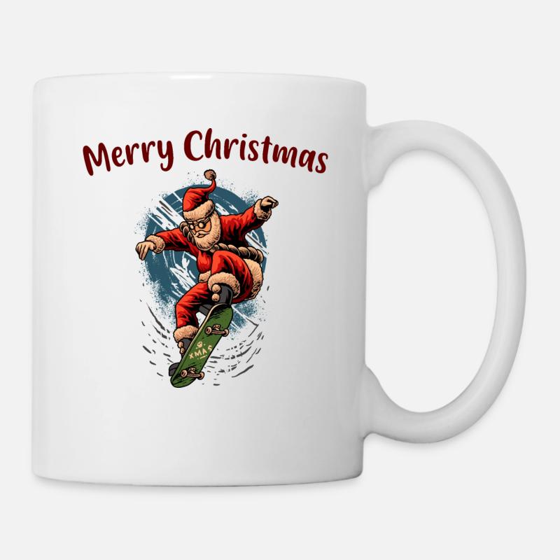 Merry Christmas skateboard, cool santa claus - Mug - white