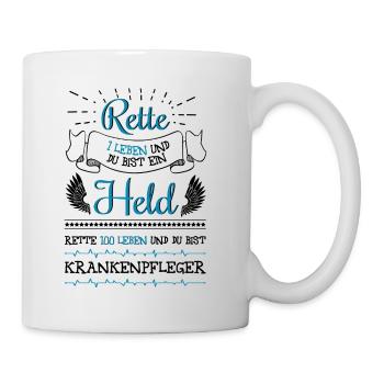 Rette 1 Leben - Krankenpfleger. Stolz auf Beruf. - Tasse - Weiß - Rechts