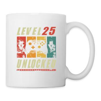 Niveau 25 Joueur débloqué présentant un cadeau de 25e anniversaire - Mug blanc - blanc - Droite