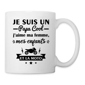 Papa cool j'aime ma femme, mes enfants, moto - Mug blanc - blanc - Droite