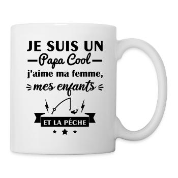 Papa cool j'aime ma femme, mes enfants, pêche - Mug blanc - blanc - Droite