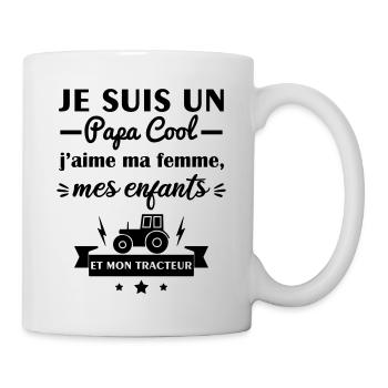 Papa cool j'aime ma femme, mes enfants, tracteur - Mug blanc - blanc - Droite