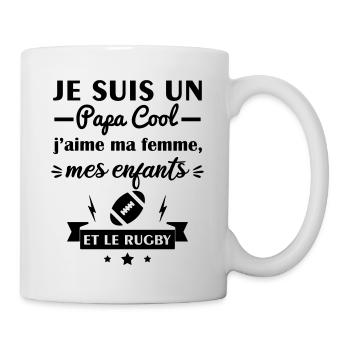 Papa cool j'aime ma femme, mes enfants, rugby - Mug blanc - blanc - Droite