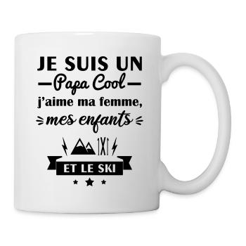 Papa cool j'aime ma femme, mes enfants et le ski - Mug blanc - blanc - Droite