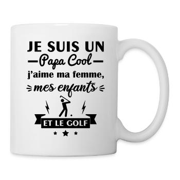 Papa cool j'aime ma femme, mes enfants et le golf - Mug blanc - blanc - Droite