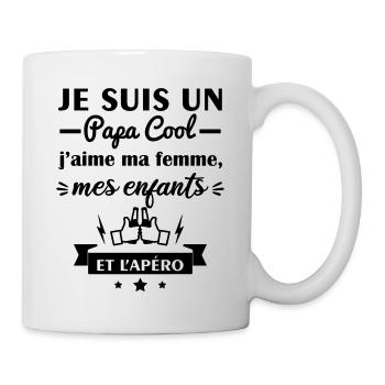 Papa cool j'aime ma femme, mes enfants, humour - Mug blanc - blanc - Droite
