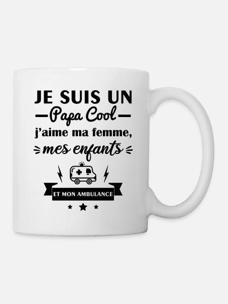 Papa cool j'aime ma femme, mes enfants, ambulance - Mug blanc - blanc