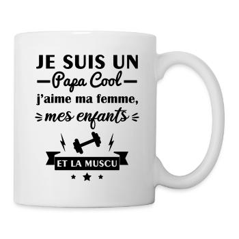 Papa cool j'aime ma femme, mes enfants, muscu - Mug blanc - blanc - Droite