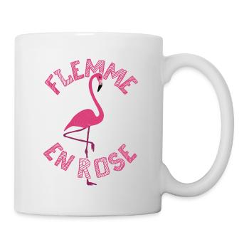 Flemme en Rose, Flamant Rose - Jeu de mots Humour - Mug blanc - blanc - Droite