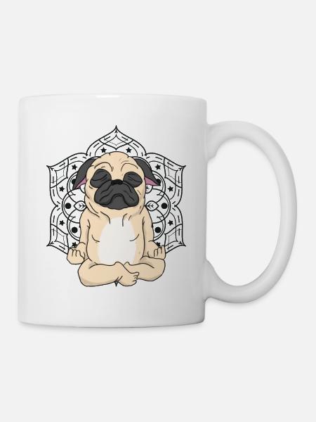 Yoga Pug, Mops, Chillen,Sonne, Erholung, Meditatio - Tasse - Weiß