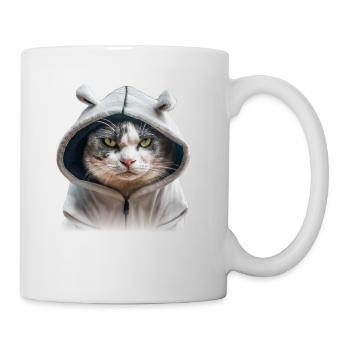 grimmige Katzte mit Hoodie - Tasse - Weiß - Rechts