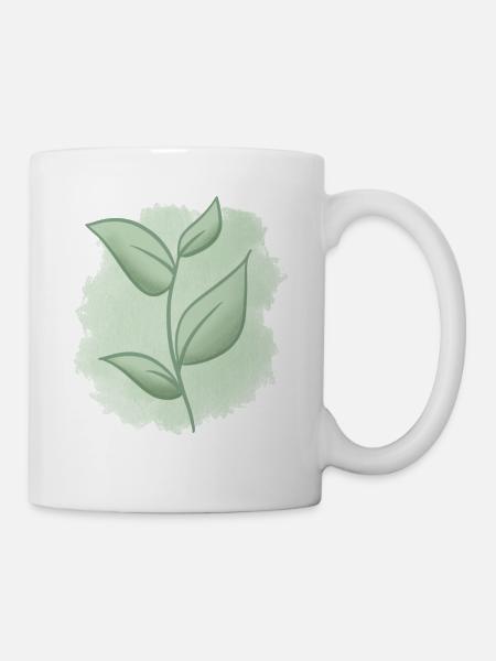 sommerlich frisch, grüne Blätter - Tasse - Weiß
