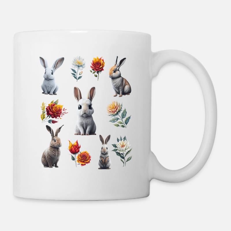 Collage floral enchanteur de lapin et aquarelle - Mug blanc - blanc