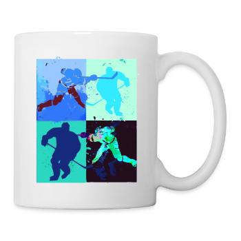 Eishockey, Hockey, Graffi, bunt, stencil - Tasse - Weiß - Rechts