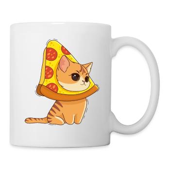 Katze und Pizza - Tasse - Weiß - Rechts
