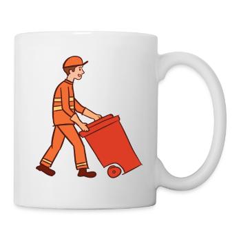 Garbage man & garbage can. Street cleaner. Garbage collection. - Mug - white - Right