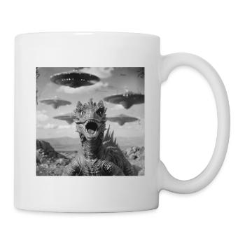 Dragon Selfie with UFO Weird 50s Photo - Tasse - Weiß - Rechts