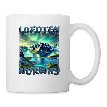 Lofoten Norway Grunge Fjord Nature Northern Lights - Mug - white - Right