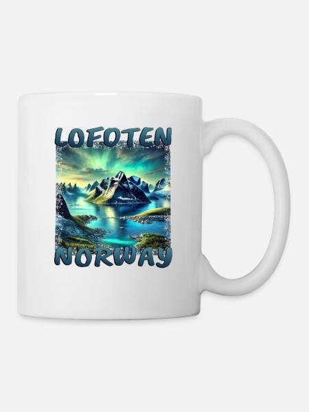 Lofoten Norwegen Grunge Fjord Natur Nordlichter - Tasse - Weiß