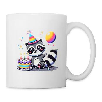 Raccoon Kid Celebrating Birthday - Tasse - Weiß - Rechts