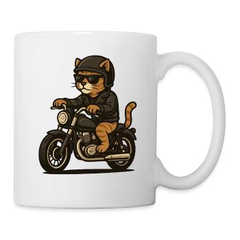 Coole Biker-Katze auf Motorrad - Tasse - Weiß - Rechts