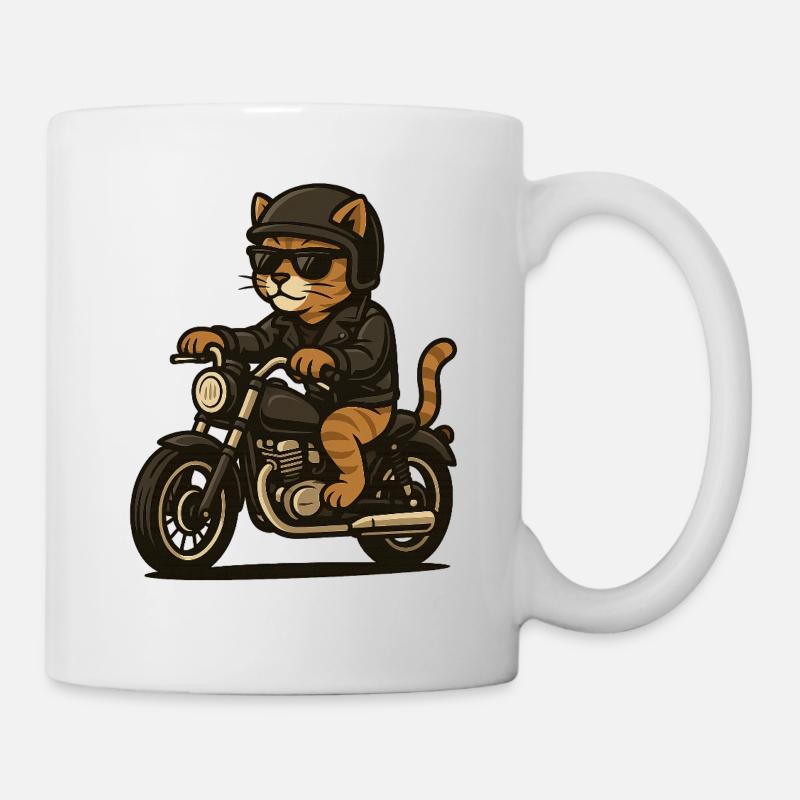 Coole Biker-Katze auf Motorrad - Tasse - Weiß