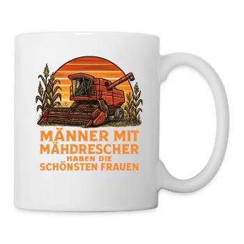 Männer mit Mähdrescher – Retrosunset Design - Tasse - Weiß - Rechts