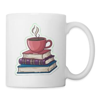 Kaffee und Bücherstapel - Tasse - Weiß - Rechts
